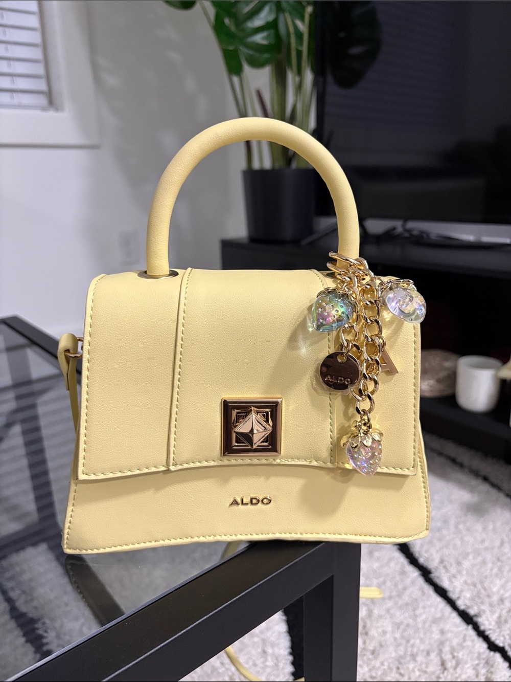 ALDO Butter Yellow Top-Handle Mini Bag with Charms